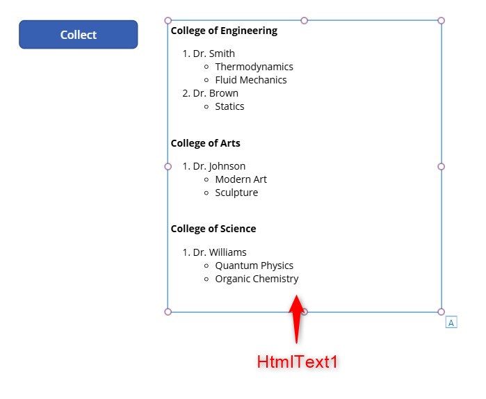 HTML Text control list